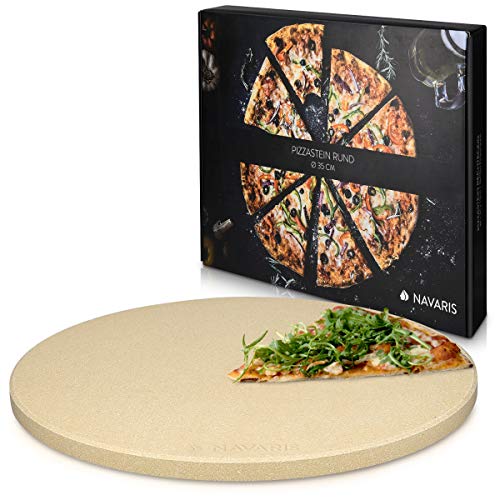 Navaris Pietra refrattaria XXL per Cottura Pizza - Tonda 35 (Ø) per cuocere in Forno Pane Pizza focacce teglia per Cottura Fino a 800° Cordierite