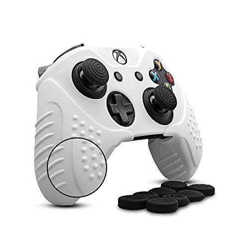CHIN FAI per Xbox One/Xbox One s/Xbox One X Controller Skin, Custodia Antiscivolo in Silicone Custodia Microsoft Controller con 8 x Thumb Stick Grip Caps (Bianco)