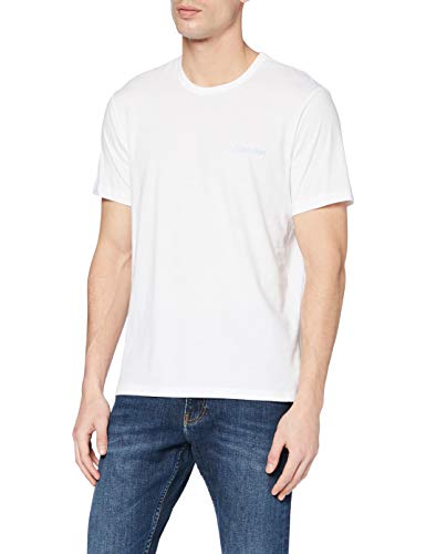 Calvin Klein S/s Crew Neck Top Pigiama, Bianco (White W/Blue bay Logo BA6), Medium Uomo