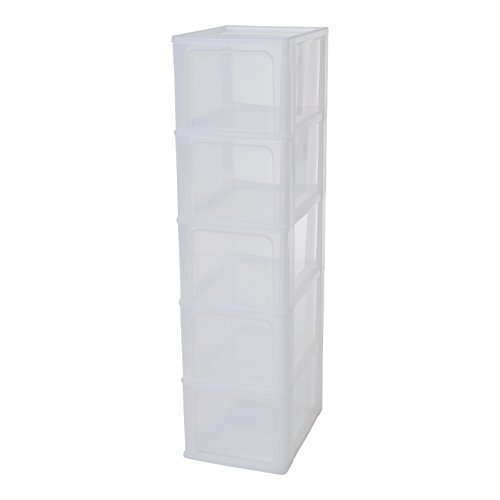 Iris Ohyama, torre di stoccaggio 5 cassetti - Organizer Chest - OCH-2500, plastica, bianco satinato / trasparente, 65 L, 26 x 35.5 x 99.5 cm