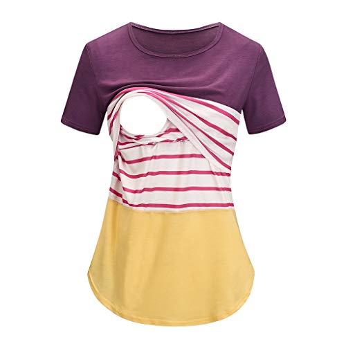 Maglia Allattamento Topgrowth T Shirt per maternità Shirt Donna Maglietta Manica Corta Felpa Incinta Assistenza Infermieristica Casual Top (E, S)