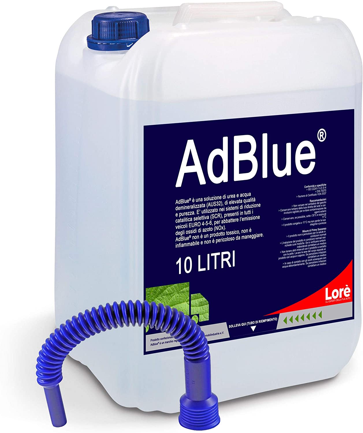 10 Litri AdBlue Additivo Gas di Scarico Motori Diesel con Tubo di Riempimento - Made in Italy Conforme ISO 22241