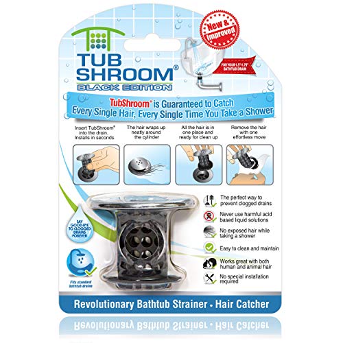 TubShroom Revolutionary Bath Tub Drain Protector Catcher/Strainer/Snare nero/cromo