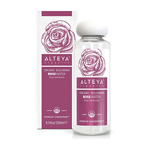 Alteya Organic Acqua di Rosa Bulgara 250 ml – 100% USDA Certificata Organica Pura Bio Acqua di Rosa Damascena in bottiglia grande preparata di petali di rosa freschi