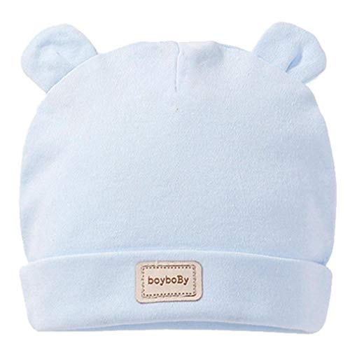 Baby Boy Beanie Ragazza Appena Nata Ospedale Bambino Hat cap Vivaio con Orecchie del Forma 100% Cotone (Blu)