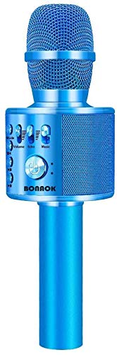 Microfono Karaoke Wreless Bluetooth BONAOK, 3-in-1 Palmare Portatile Karaoke Mic Regalo di Compleanno Altoparlante per Feste a Casa per iPhone/Android/iPad, PC Smartphone Blu