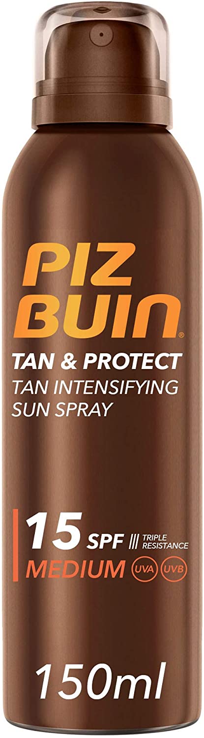 PIZ BUIN, Spray Solare Intensificatore dell’Abbronzatura, Tan & Protect, 15 SPF, Protezione Media, Filtro Solare UVA/UVB, 150ml