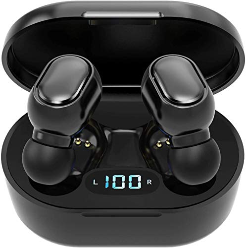 Cuffie intrauricolari Bluetooth 5.0 wireless con scatola di ricarica, microfono integrato, controllo touch, durata 40 ore, audio stereo 3D HD, per iOS e Android-J23