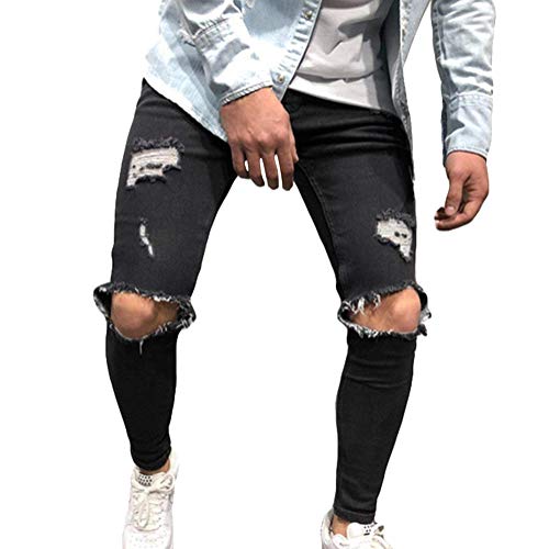 Tomwell Jeans da Uomo Pantaloni Distrutto Pantaloni Denim Moda Casual Skinny Strappati Pants Jeans con Tasche Nero XX-Large