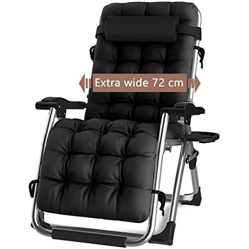 DQCHAIR Sedia per gravità Zero reclinabile all'aperto con portabicchieri, Sedia per Sdraio allungabile Extra Larga per Piscina da Giardino Patio Garden, con Supporto per Cuscini 200kg (Black1)