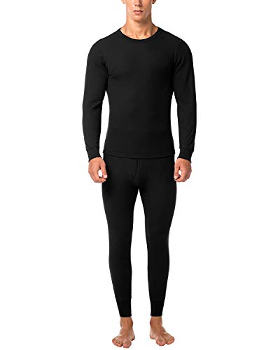 LAPASA Uomo Set Intimo Termico in Cotone Waffle Knit - Materiale Naturale - Maglia Maniche Corte & Pantaloni Invernali per Uomo M60 (Small, Nero)