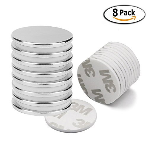 8 pezzi magneti a disco in neodimio con nastri adesivi,Forti magneti di terra e 10 pezzi adesivi a doppia faccia, per DIY, magneti frigorifero e magneti lavagna Bianca-32X2mm
