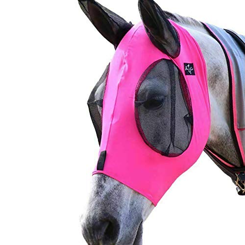 Gaosheng Horse Fly Mask, Maschera antimosche con Orecchie, Extra Comfort Lycra Grip Soft Mesh Cavallo Maschera con Orecchie (rosa rossa)
