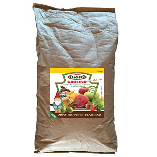 Bioki  CAOLINO per Agricoltura, N.1 Busta da 20 kg, Alta micronizzazione per Insetti molesti da Applicare in frutticoltura, olivicoltura, viticoltura, floricoltura e Giardinaggio.