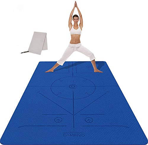 CAMBIVO Tappetino Yoga Fitness Extra Largo 183cm×120cm×6mm, Ecologico TPE Materiali, Tappetino Antiscivolo per Esercizi per Yoga, Pilates, Allenamenti (Linea Posizione Blu)