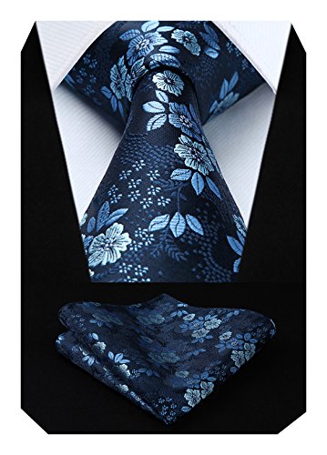HISDERN Cravatta da Uomo Paisley Floreale Extra Lungo e Fazzoletto 8.5cm Cravatte e Fazzoletti Set Formale Matrimonio(160cm)