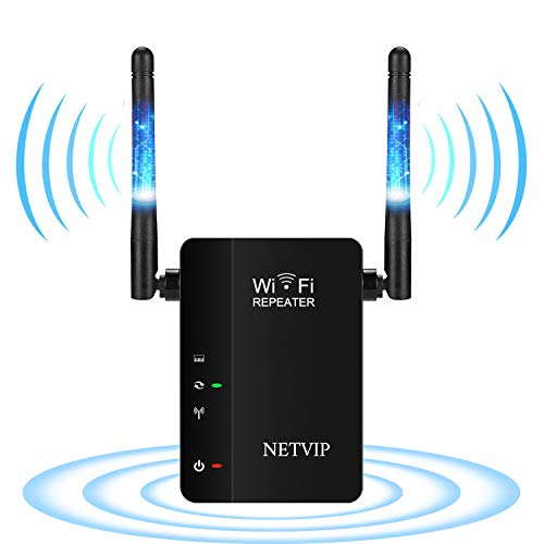 NETVIP WiFi Ripetitore Wireless Amplificatore Range Extender Wireless-N 300 Mbps Punto di Accesso AP WLAN IEEE802.11N/G/B Supporta Mode Repeater Access Point con Doppia Antenna Esterna - Nero