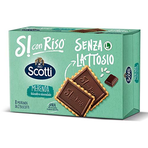 Si Con Riso - Merenda Scotti - Tavoletta Cioccolato Senza Lattosio - Snack - Senza Olio Di Palma - 8 Pz Da 2 Biscotti