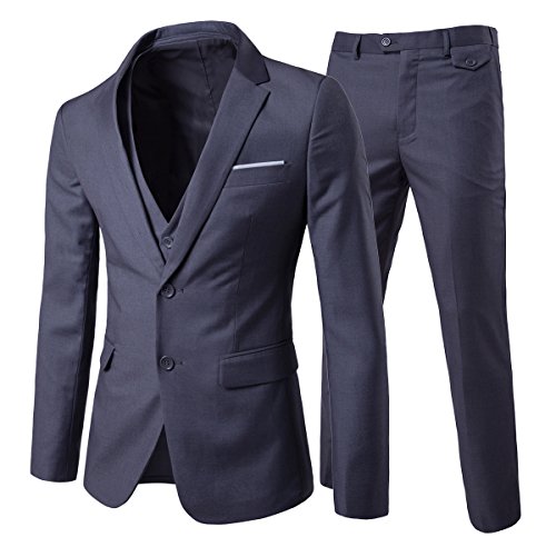 Cloudstyle, completo da uomo con vestibilità moderna, in 3 pezzi con giacca, gilè e pantaloni Grey Large