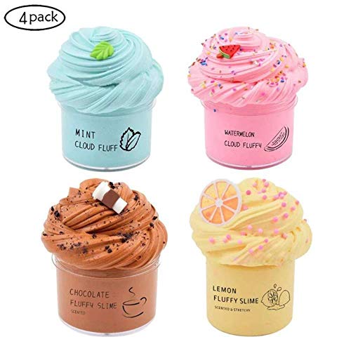 4 Pack Butter Slime Kit, with Pink Color Watermelon Slime, Leave Slime, Coffee Slime And Lemon Slime Putty Giocattolo di Fango profumato Bambini Adulti