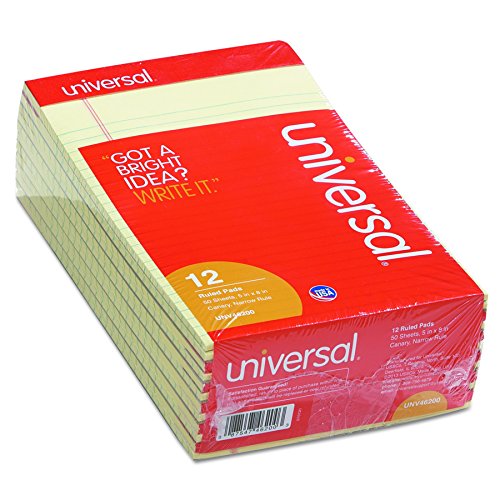 Universal 46200 - Blocco da scrittura con bordo perforato, 5 x 8, canarino, 50 fogli (confezione da 12)