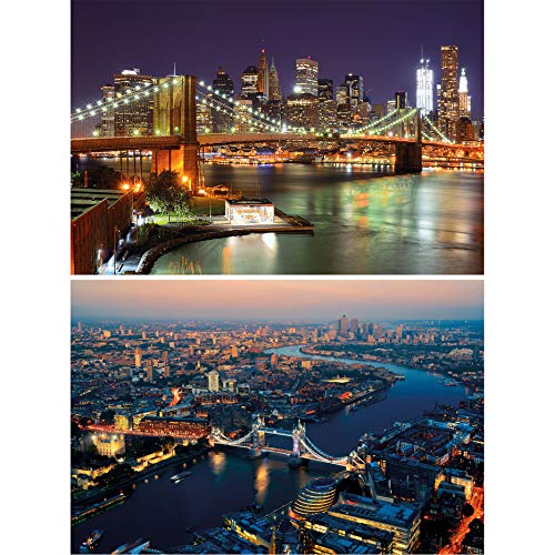 GREAT ART Set di 2 XXL Poster – Motivo delle Città –New York City Brooklyn Bridge e Londra Decorazione da Parete Fotomurale America e Inghilterra (140 x 100cm)