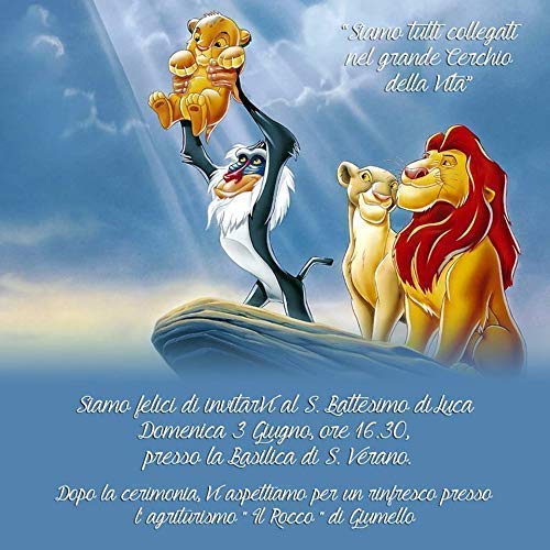 Biglietti Inviti battesimo personalizzati re leone - partecipazioni battesimo bimbo bimba set da 10 biglietti