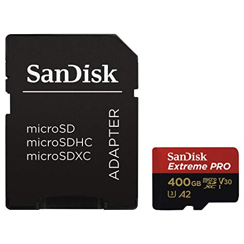 SanDisk Extreme Pro Scheda di Memoria microSDXC da 400 GB e Adattatore SD con App Performance A2 e Rescue Pro Deluxe, fino a 170 MB/sec, Classe 10, UHS-3, U3, V30