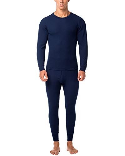 LAPASA Uomo Set Intimo Termico in Cotone Waffle Knit - Materiale Naturale - Maglia Maniche Corte & Pantaloni Invernali per Uomo M60 (XX-Large, Blu Navy 2)