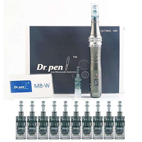 Professionale Elettrico Auto Dr. Pen Ultima M8 Microneedling Pen Wireless Derma Pen Strumento per la cura della pelle a 6 livelli Velocità Digital Dispay con 12 aghi Cartucce - 10x16Pin+2x36Pin