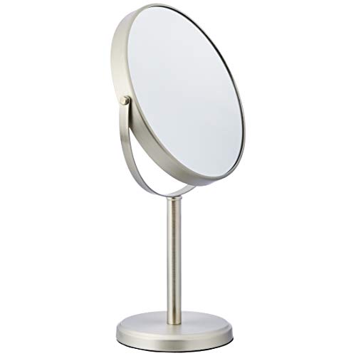 AmazonBasics - Specchio cosmetico bifacciale con sostegno a piantana, Nichel