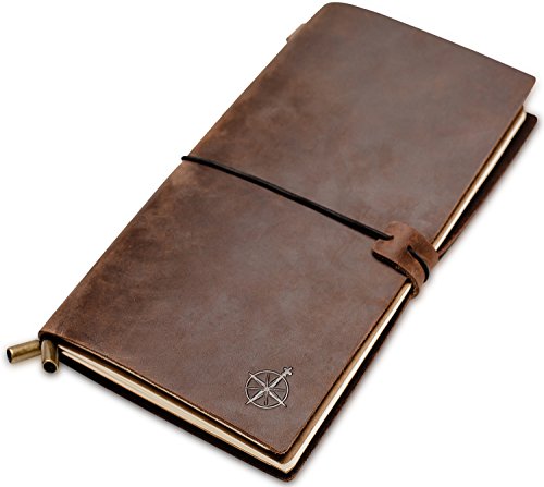 Leather Journal | Taccuino Pelle | Ricaricabile, Perfetto per Scrivere, Viaggiatori, Professionale, Diario. Foderato inserti 22x12 cm