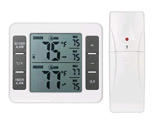 Termometro per frigorifero digitale LCD di grandi dimensioni, termometro per congelatore, termometro per frigorifero con una sveglia con sensore e registrazioni min/max [Batteria non inclusa]