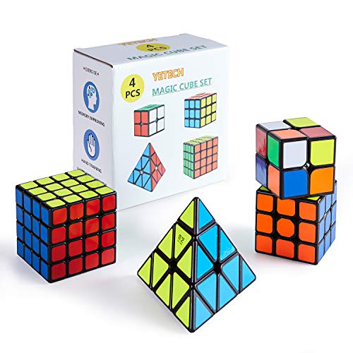 Yetech 4PCS Speed Magico Cubo Set - Smooth Magic Puzzle Cube 2x2x2 3x3x3 4x4x4 Piramide Triangolo Cube Miglior Regalo per Bambini Adulti