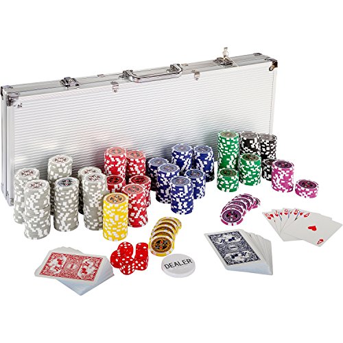 Set da Poker con 500 Chips di 12 G (Cuore in Metallo), 2 Mazzi da Poker, Custodia per Carte da Poker in Alluminio, 5 Dadi, 1 Pedina per Il Dealer, Fiches E Gettoni