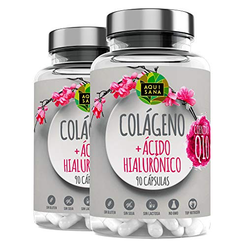Collagene marino con acido ialuronico | Collagene con vitamina C + Q10 | Supplemento per pelle radiosa e buona manutenzione delle articolazioni | 180 capsule - Aquisana