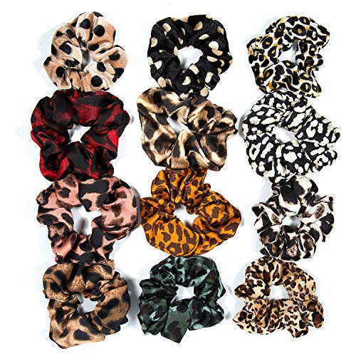 ZWOOS Scrunchies per capelli di Leopardati per Donne e Ragazze, Confezione da 12