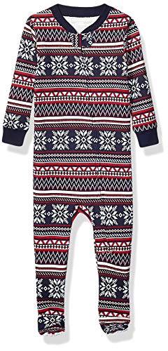 Amazon Essentials Baby And Toddler Zip-Front Footed Sleeper Infant Sleepers, Navy Fairisle, 3T