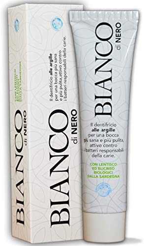 BIANCO di Nero, Dentifricio Bianco Sbiancante con Argille, Olio di Elicriso, Lentisco e Salvia, BIOLOGICO ml.75 Made in Italy