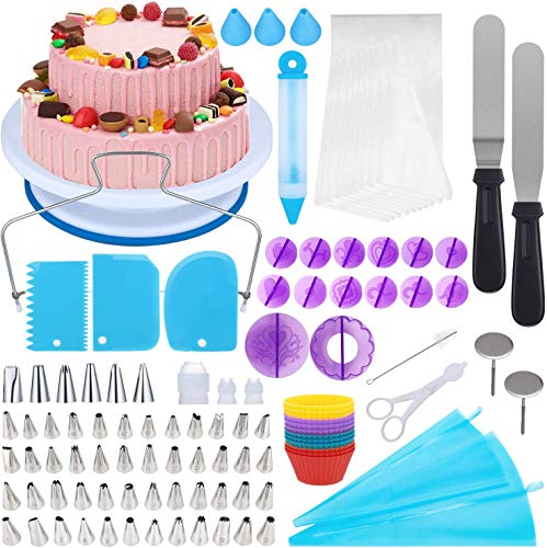 Vemingo Decorazione Torta Set di Utensili,150 Pezzi di Pasticceria Utensili Professionali Utensili da Decorazione per Torte, Strumenti di Cottura, Ideale per Principianti e Utenti Professionali (Blu)