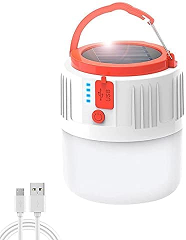 LCOZX Lanterna da Campeggio Ricaricabile a LED con 5 Tipi di Modalità di Illuminazione e Power Bank 4800mAh Lampada ad Energia Solare Luce per Tenda per Kit di Emergenza Uragani da Campeggio (Bianco)