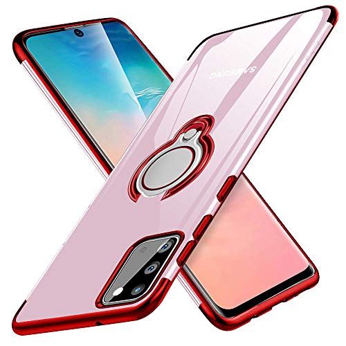 kadixini Custodia per Samsung Galaxy S20 con Ring Crystal Clear Case 360 Gradi Regolabile Anello Magnetica Supporto Ring TPU Case Silicone Custodia Samsung Galaxy s20 Rosso