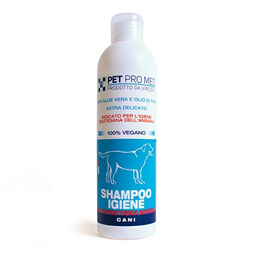 Virosac PetProMed - Shampoo Igiene 100% vegano, antibatterico e dermoprotettivo per cani - 1 flacone da 250 ml a PH neutro con aloe vera e timo