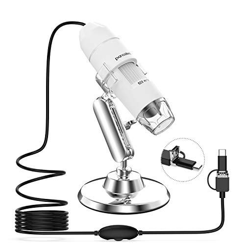 Pancellent Microscopio Digitale, microscopia 1080P da 50X a 1000X con ingrandimento USB a 8 LED, Collezione di Diapositive da 12 Pacchetti (Livello di Avvio, Non iPhone/iPad, Bianco)