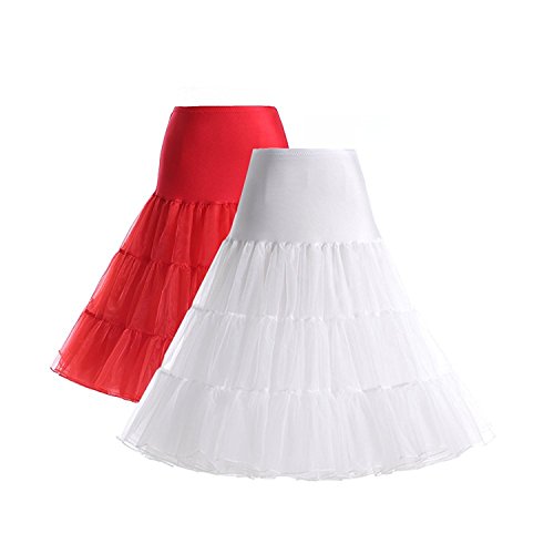 Boolavard Petticoat Sottogonna Retro Annata di 50 Oscillazione 1950 Rockabilly Bianco, Nero, Blu, Rosa, Rosso (S-M, 2 Pacchi (Rosso + Bianco))