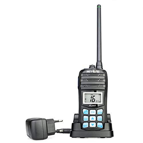 Retevis RT55 Walkie Talkie IP67 5W 16CH / Chiamata/Meteo Canali Handheld VHF Marino VHF Portatile con Allarme Vibrazione Acqua Galleggianti Drenanti VHF Marino Walkie Talkie Marittimo (Nero,1Pezzo)