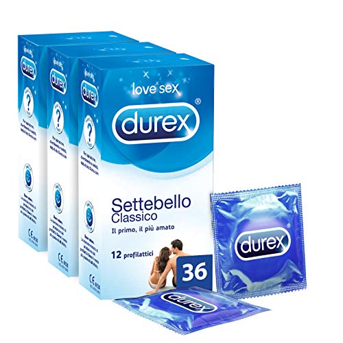 Durex Settebello Classico Preservativi, 36 Profilattici, 3 Confezioni da 12 Pezzi