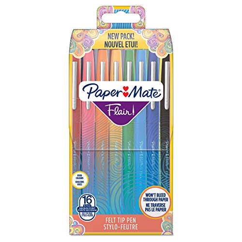 Mate Flair Original Felt Tip Pens, Medium Point, Assorted Colours, 16 Pezzi, 0.7 mm