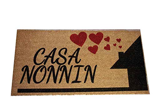 Zerbino Personalizzato da interno - Nome Casa Cuori - in cocco naturale cm. 100x50x2 LOVEDOORMAT Marchio Registrato Handmade in Italy