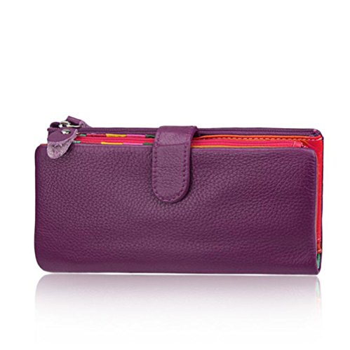 AprinCtempsD Portafoglio in Vera Pelle Porta carte di credito Lungo Portamonete Elegante Pochette Grande Capacità Cerniera per Donna (Viola)